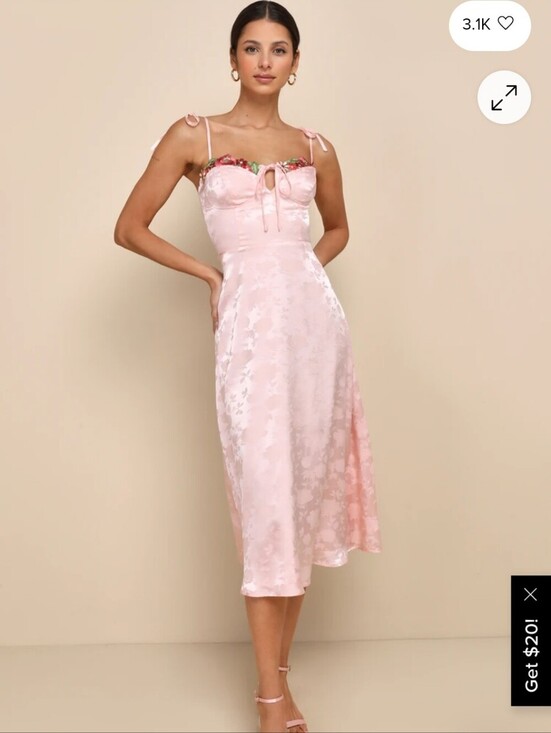 Lulus Dresses & Skirts - Lulus Womens Ethereal Muse Light Pink Satin Embroidered Midi Slip Dress. Sz S